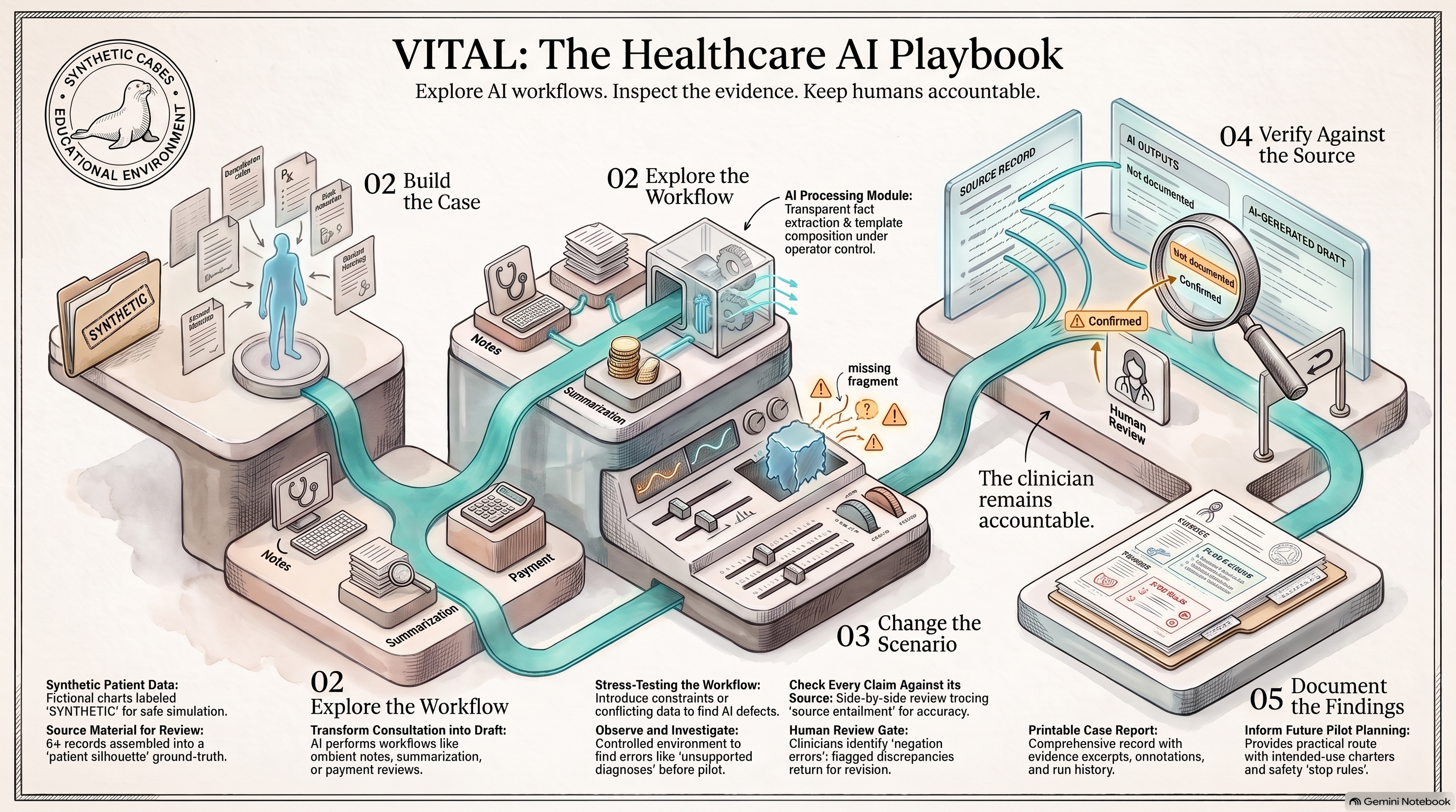 VITAL AI Workflow Pipeline — from case intake through source verification, guided execution, and decision output